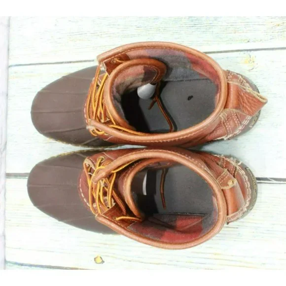 LL Bean Brown Leather 8" Lace Up Flannel Lined Duck Boots Size 10 M - Picture 7 of 10
